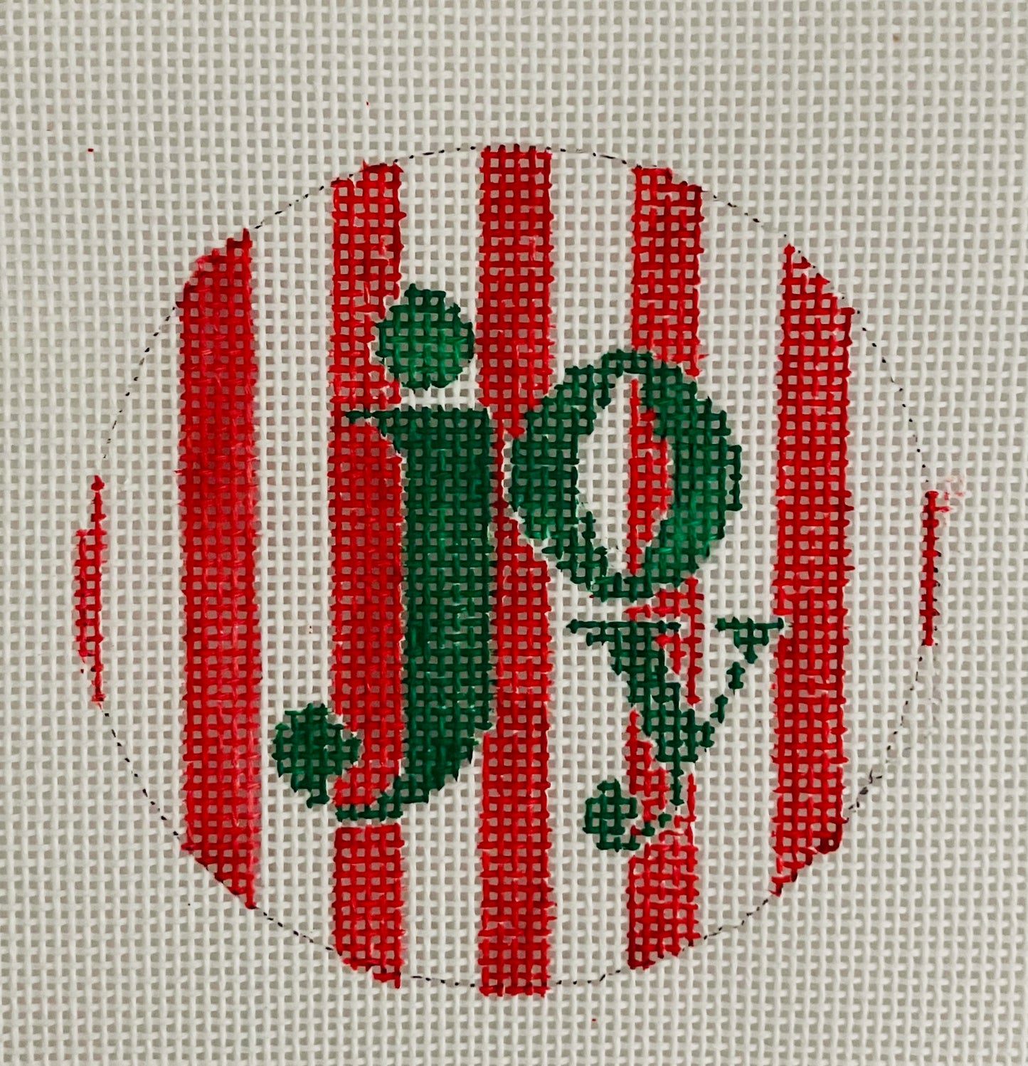 JOY with candy cane background