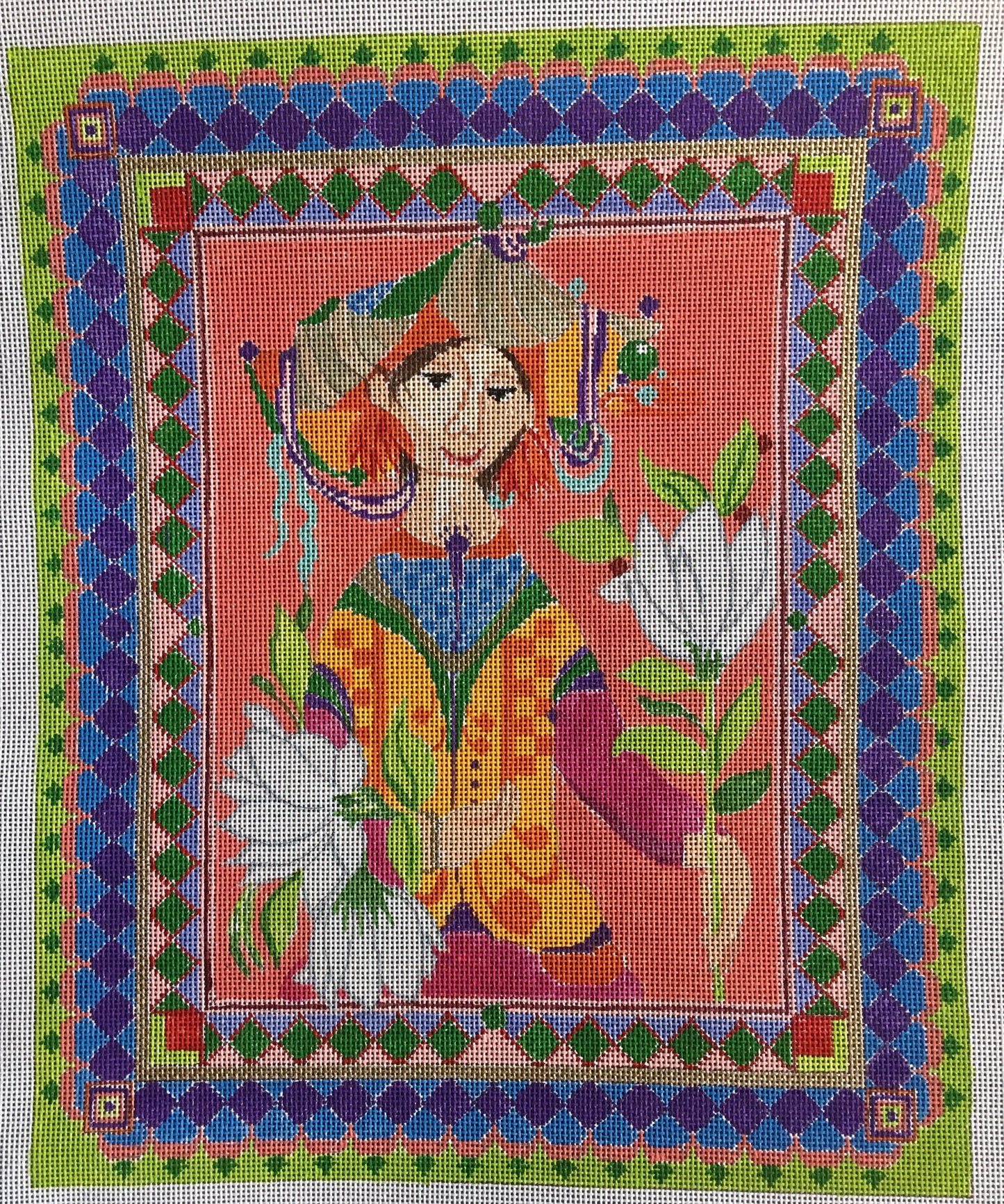 B.W Lady with white flowers