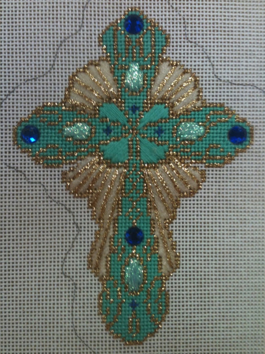 Aqua starburst cross with stitch guide
