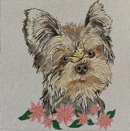 Custom Yorkie with butterfly and flowers
