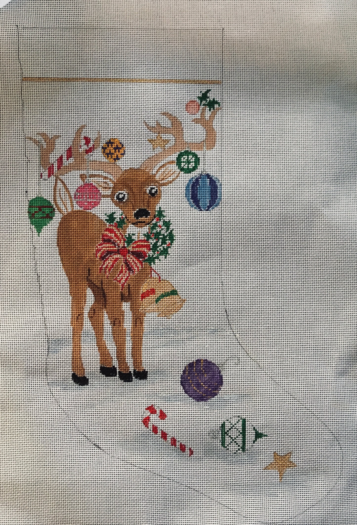 Deer with ornaments stocking